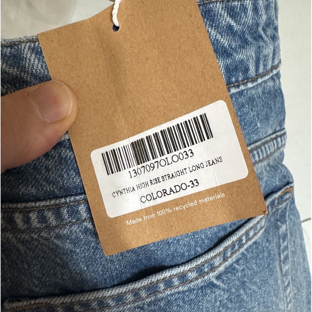 Reformation Jeans Womens 33x33 Blue Cynthia High Rise Straight‎ Long Preppy Eco - Picture 5 of 16